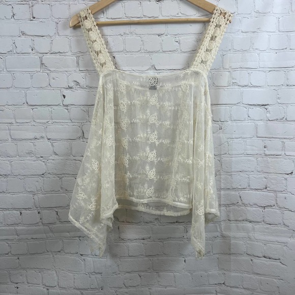 Paper Crane Sheer Cream Lace Embroidered Tank Top Boho Festival Womens Small - Picture 2 of 8